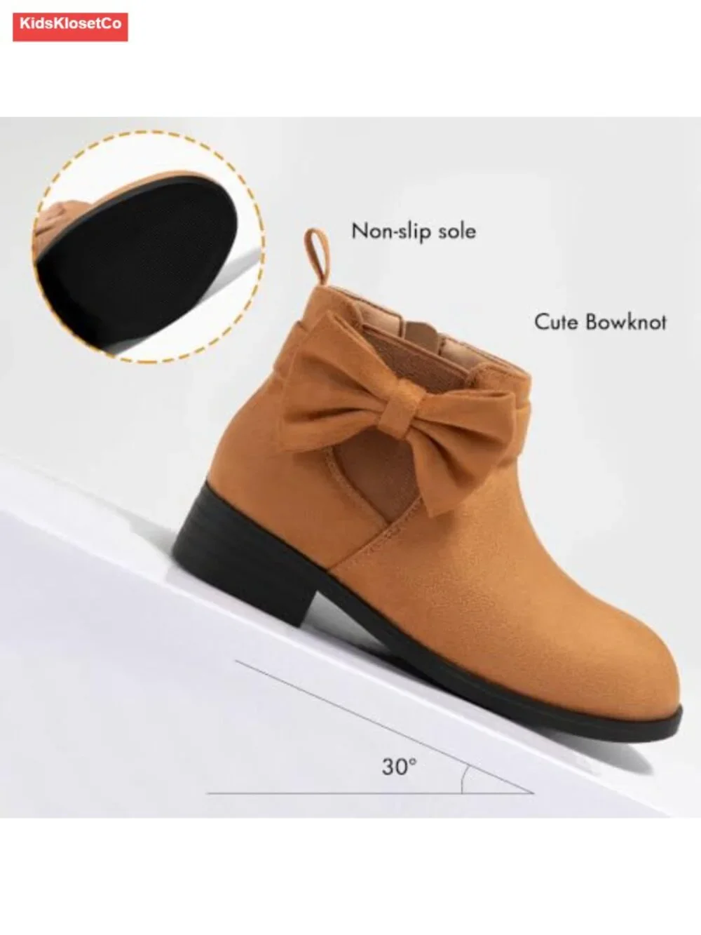 Girls Suede Ankle Boots Bow Chunky Heel Side Zipper Non-Slip Kids Booties